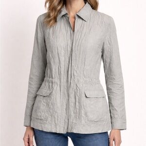 Eileen Fisher Gray Metallic Cotton Blend Utility Jacket S51UM-3 Small/Medium